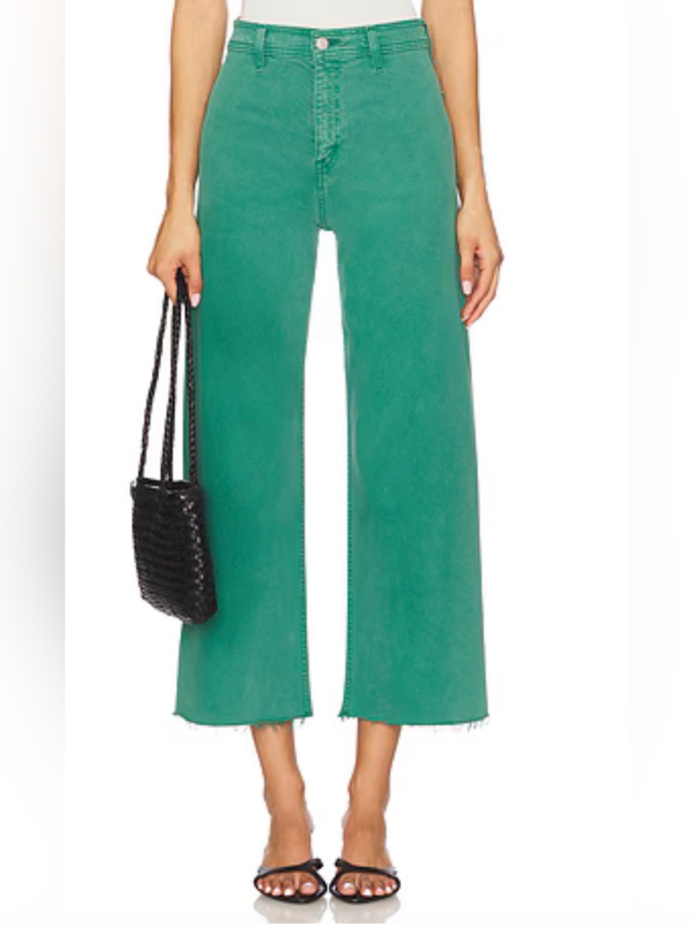 Womens Wide-Leg Green Frayed Hem Pants